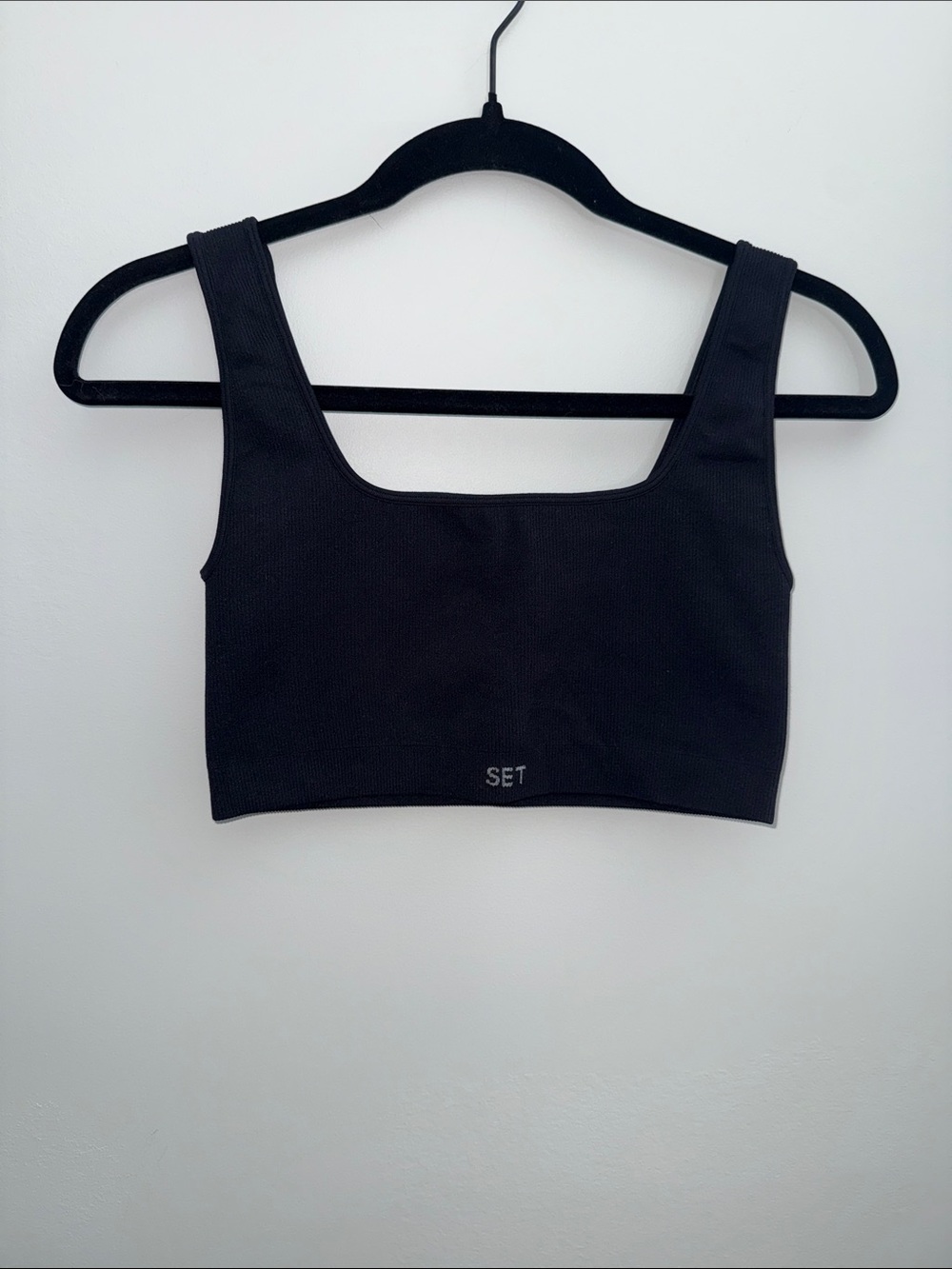 SET Active Black Ribbed Square-Neck Sports Bra